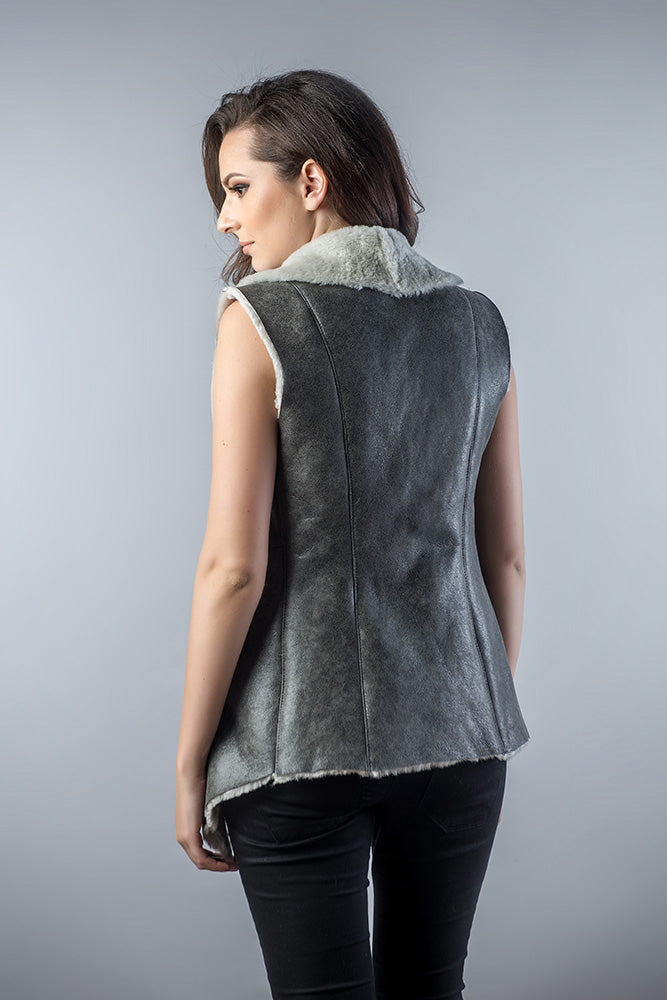 Gray Genuine Nappa Lambskin Merino Fur Vest-Fur Vests & Gilets-Buy Me Fur Ltd-Gray-S-Genuine Merino Sheepskin Leather-Urbanheer