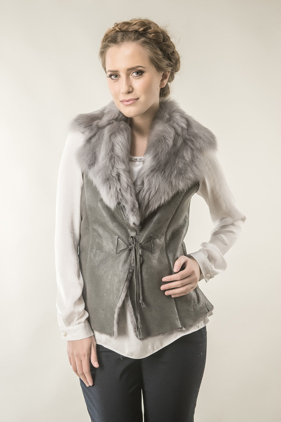 Gray Merino Fur Nappa Lamb Leather Vest-Leather Vests & Gilets-Buy Me Fur Ltd-Gray-S-Genuine Merino Sheepskin Leather-Urbanheer