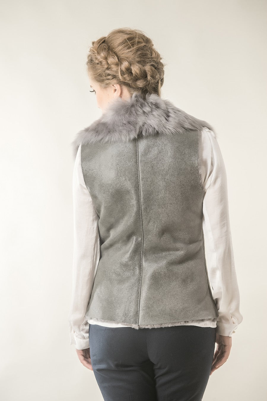 Gray Merino Fur Nappa Lamb Leather Vest-Leather Vests & Gilets-Buy Me Fur Ltd-Gray-S-Genuine Merino Sheepskin Leather-Urbanheer