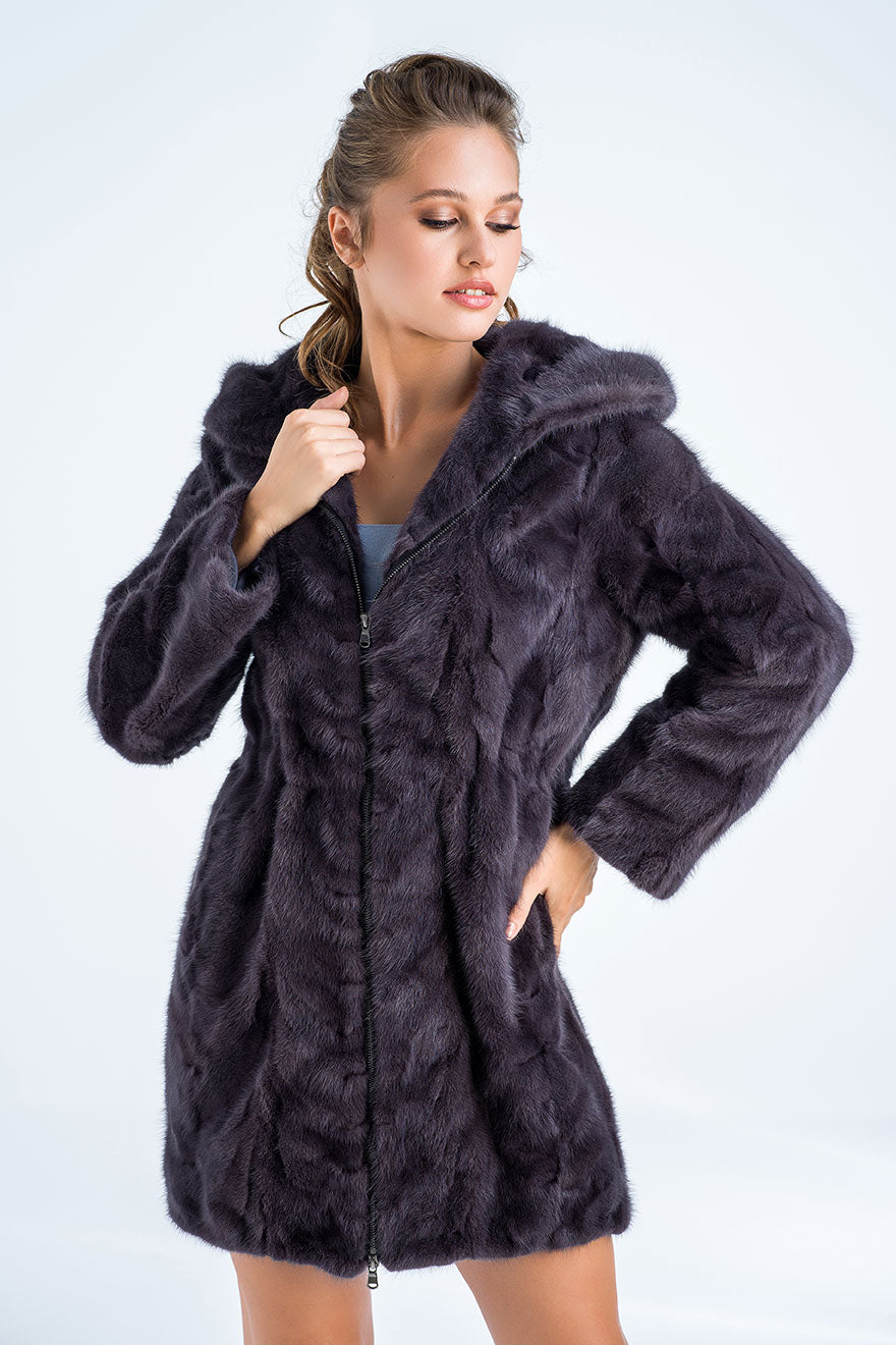 Gray Natural Hooded Mink Fur Coat-Fur Coats-Buy Me Fur Ltd-Gray-XS-Genuine Mink Fur-Urbanheer