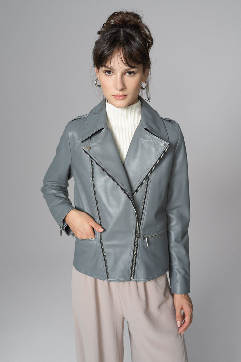 Gray Natural Leather﻿ Jacket-Leather Jackets-Buy Me Fur Ltd-Gray-XS-Genuine Leather-Urbanheer