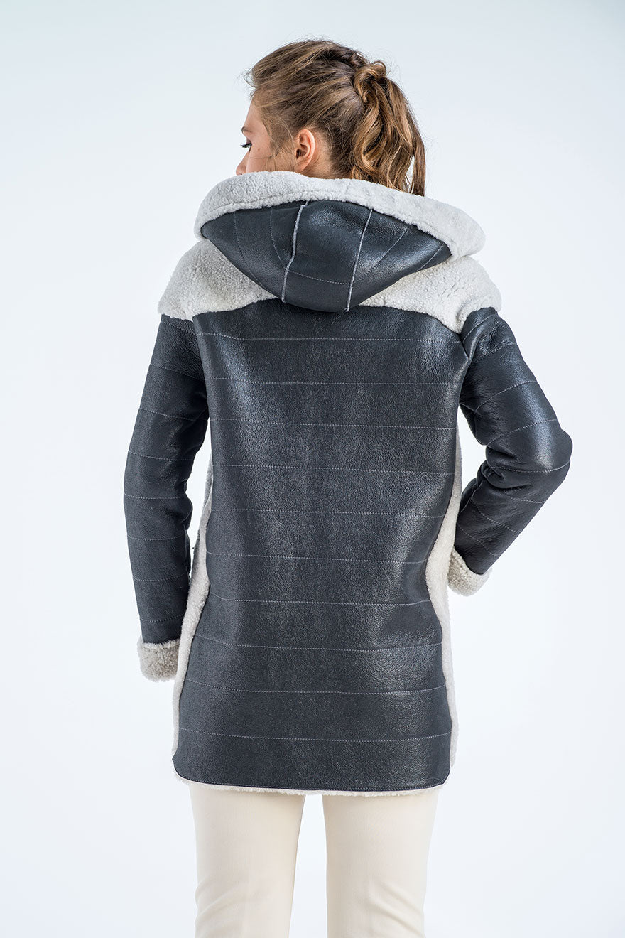 Gray Natural Shearling Sheepskin Hooded Jacket-Leather Jackets-Buy Me Fur Ltd-Gray-S-Shearling Leather-Urbanheer