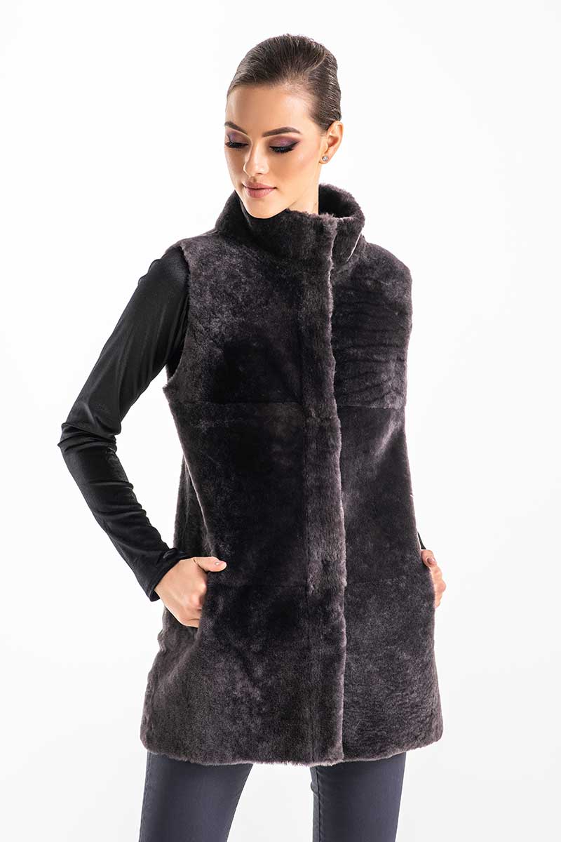 Gray Reversible Geniune Nappa Lamb Leather Mouton Fur Vest-Fur Vests & Gilets-Buy Me Fur Ltd-Gray-S-Genuine Mouton Fur-Urbanheer