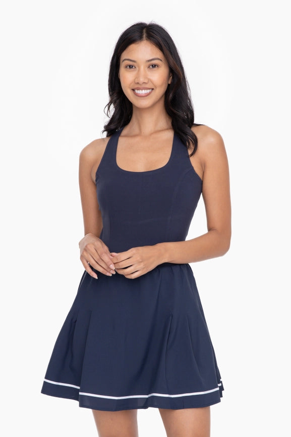 Green - Criss Cross Back Skater Dress NAVY-Dress-Mono B-S-NAVY-Urbanheer