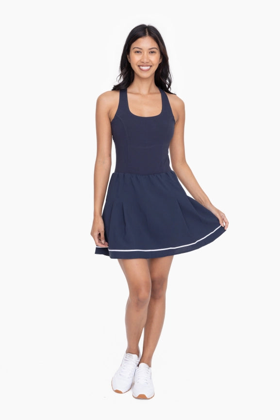 Green - Criss Cross Back Skater Dress NAVY-Dress-Mono B-S-NAVY-Urbanheer