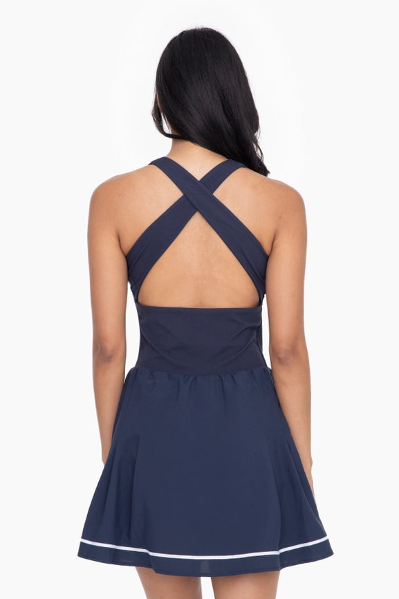 Green - Criss Cross Back Skater Dress NAVY-Dress-Mono B-S-NAVY-Urbanheer