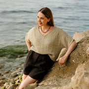 Green Double Gauze Cotton Top Green-Top-Moa-Green-Urbanheer