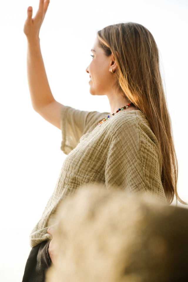 Green Double Gauze Cotton Top Green-Top-Moa-Green-Urbanheer