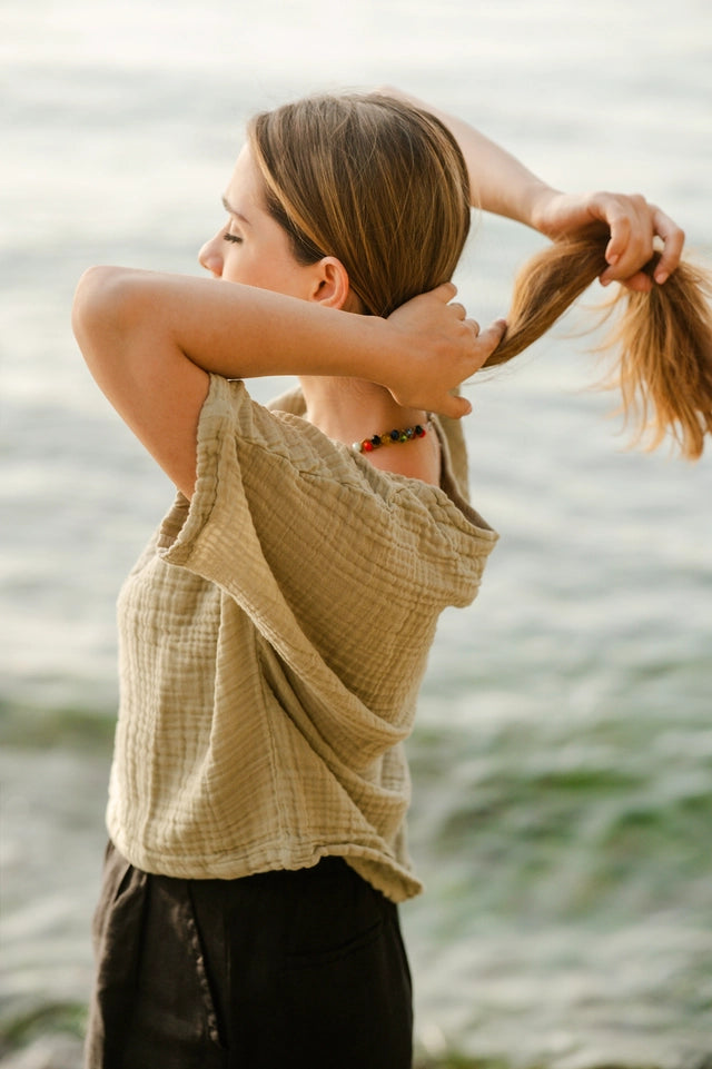 Green Double Gauze Cotton Top Green-Top-Moa-Green-Urbanheer