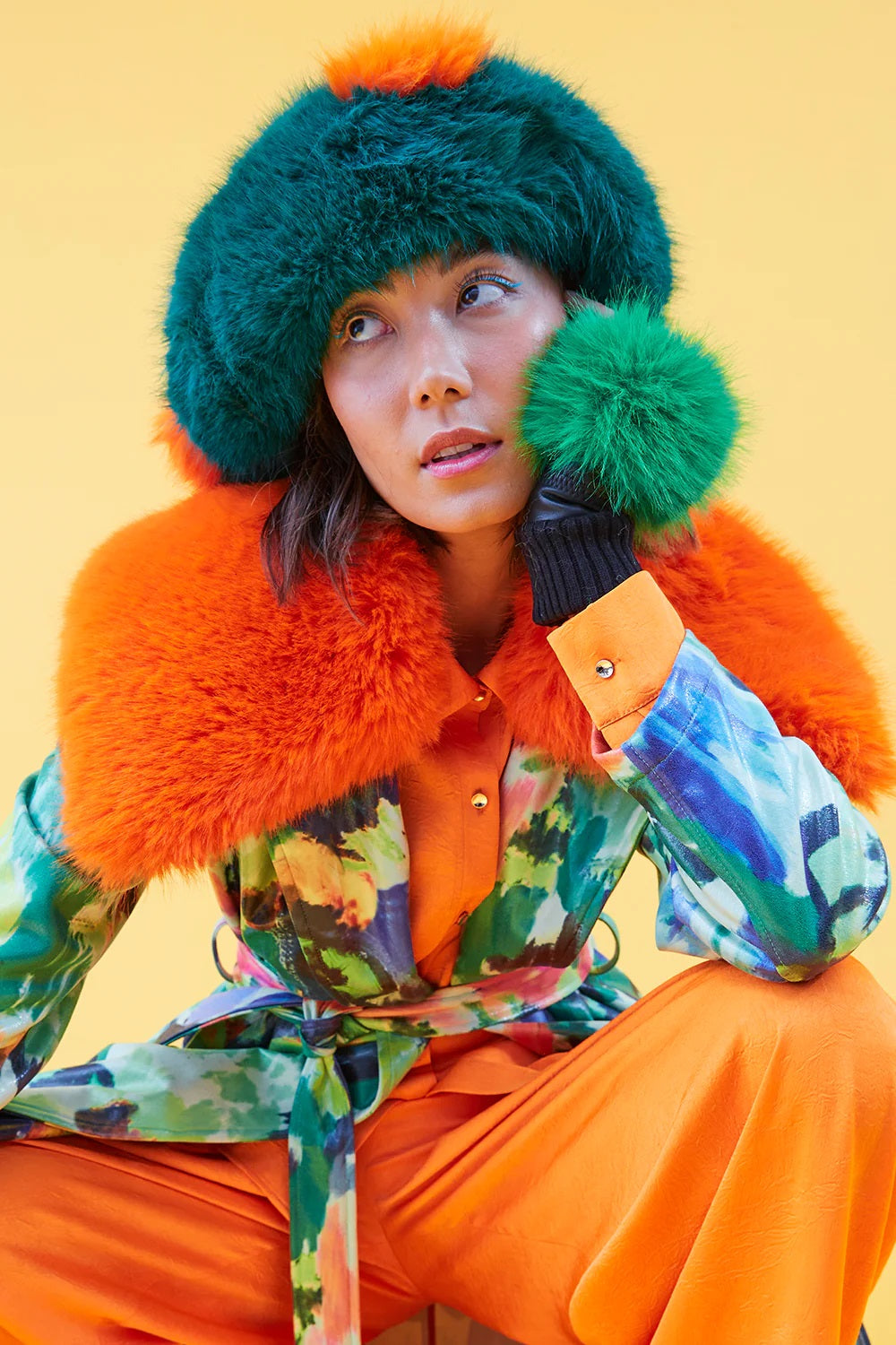 Green Faux Fur Fingerless Gloves-Gloves-Buy Me Fur Ltd-One Size-Green-Faux Fur-Urbanheer