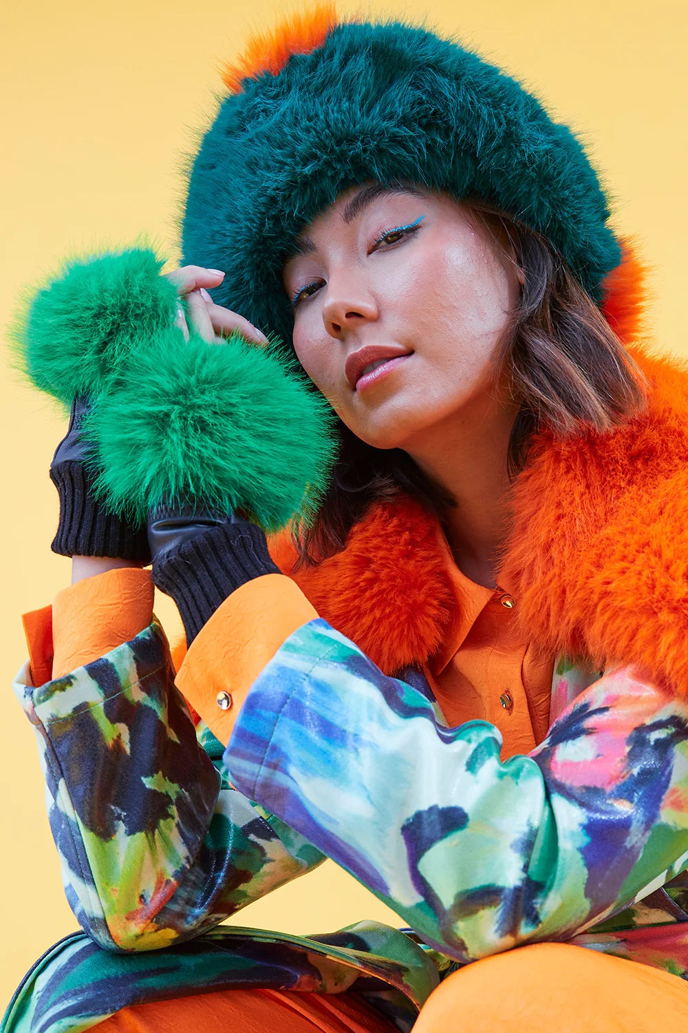 Green Faux Fur Fingerless Gloves-Gloves-Buy Me Fur Ltd-One Size-Green-Faux Fur-Urbanheer