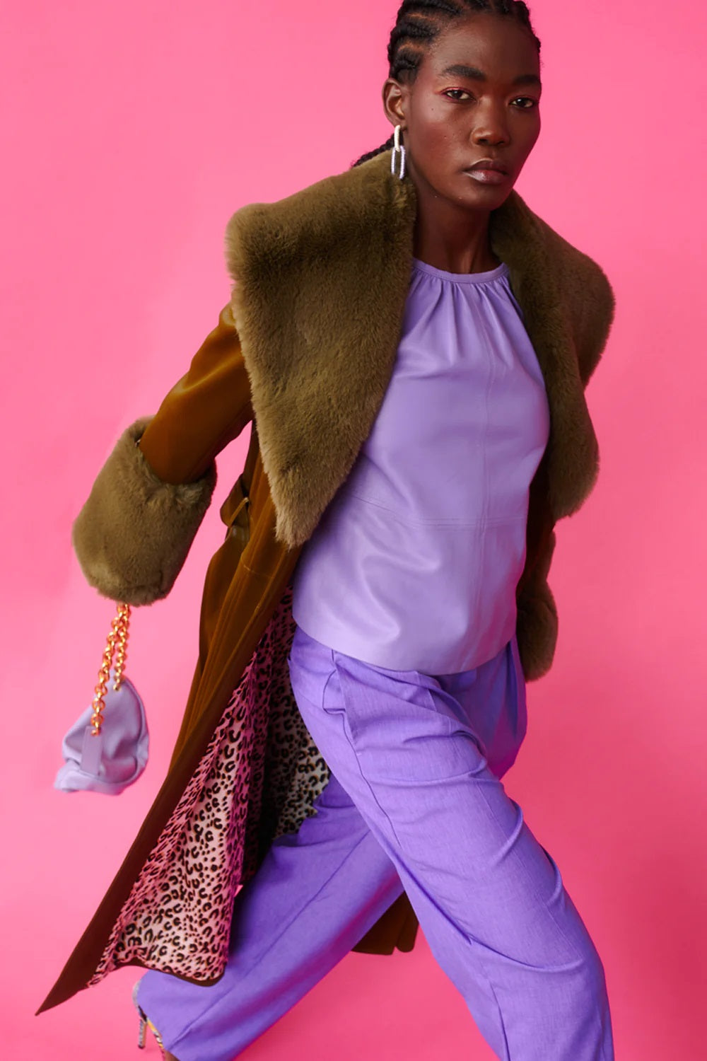 Green Faux Leather Trench Coat with Faux Fur Collar and Cuffs-Faux Leather Coats-Buy Me Fur Ltd-S-M-Green-Faux Leather-Urbanheer