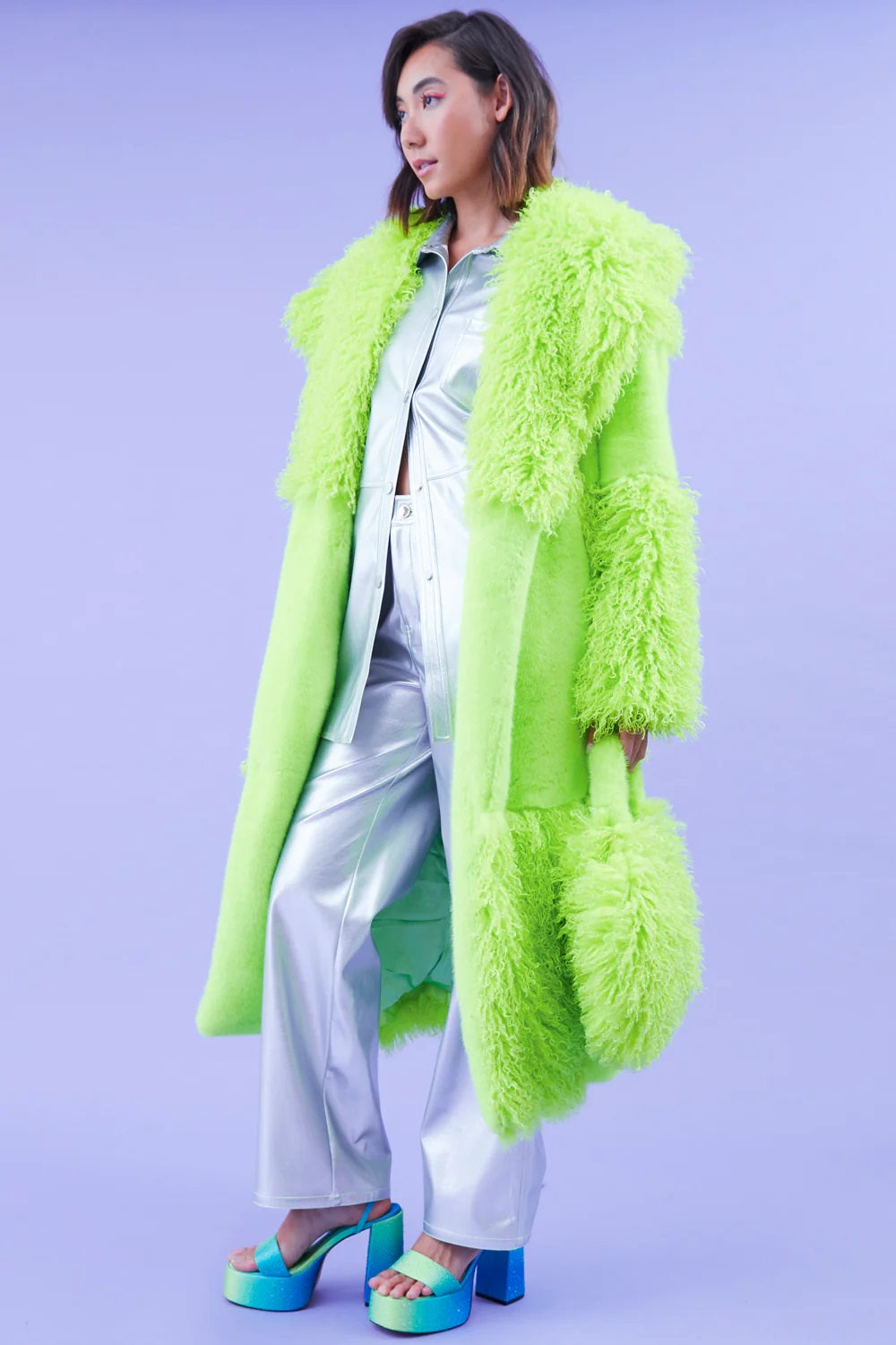 Green Faux Mongolian Fur Bamboo Coat-Faux Fur Coats-Buy Me Fur Ltd-S-M-Green-Faux Fur-Urbanheer