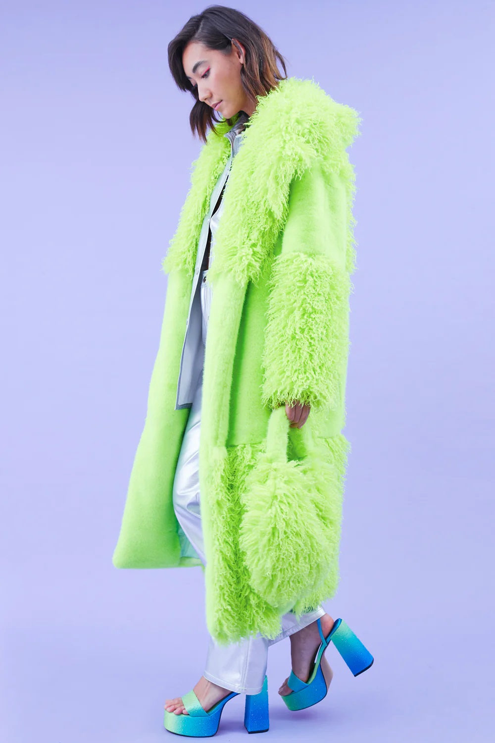 Green Faux Mongolian Fur Bamboo Coat-Faux Fur Coats-Buy Me Fur Ltd-S-M-Green-Faux Fur-Urbanheer
