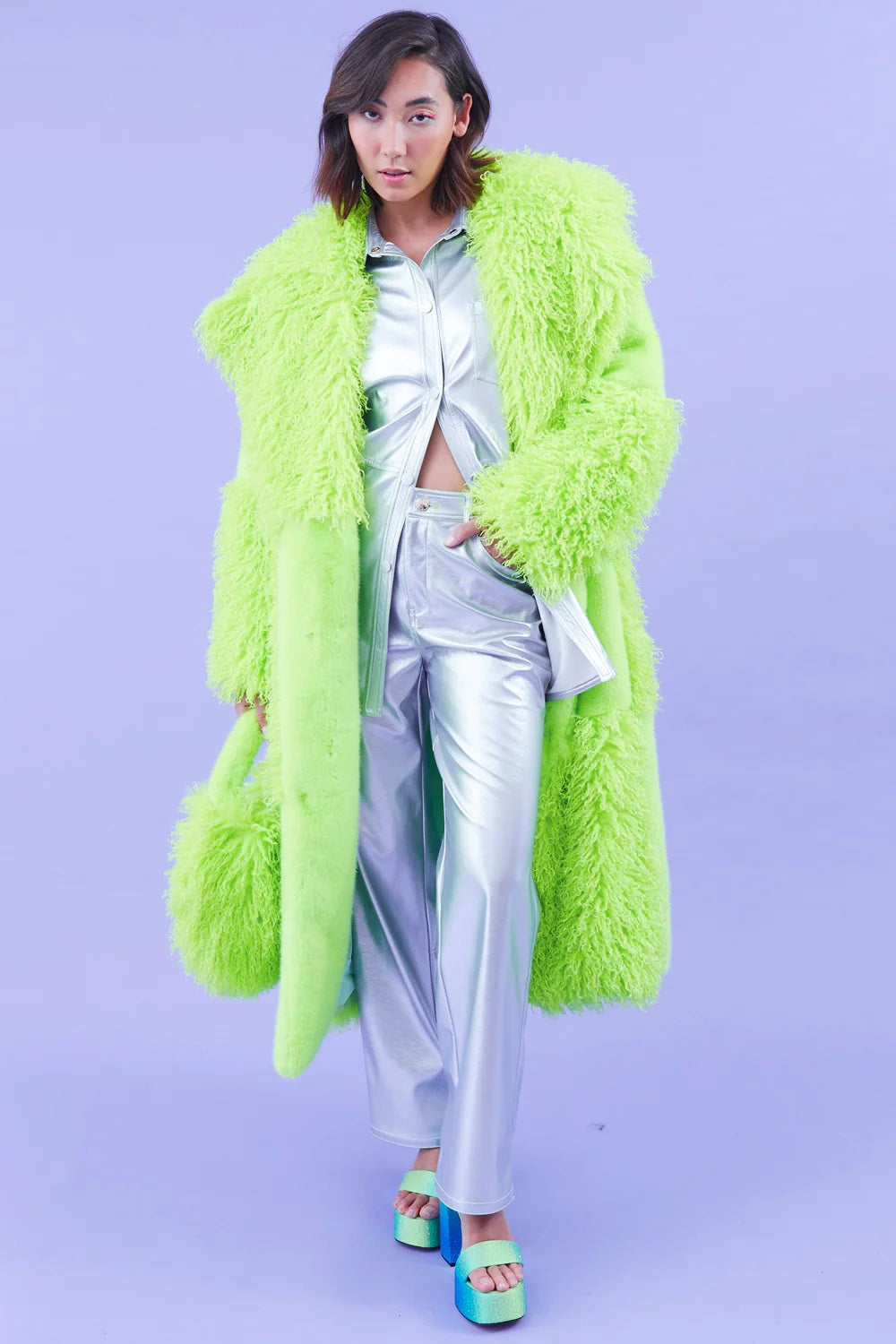 Green Faux Mongolian Fur Bamboo Coat-Faux Fur Coats-Buy Me Fur Ltd-S-M-Green-Faux Fur-Urbanheer