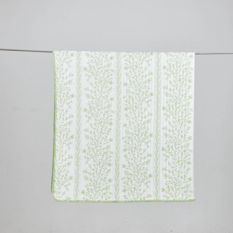 Green Floral Quilt Set - Flora Collection-Set-BH Collective-Twin-Linear Floral Green-Urbanheer