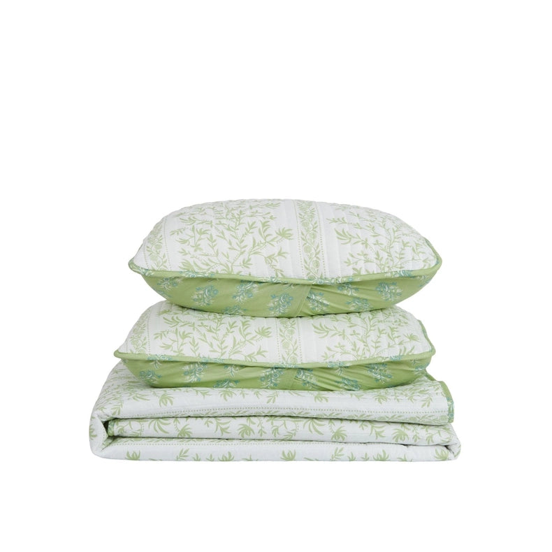 Green Floral Quilt Set - Flora Collection-Set-BH Collective-Twin-Linear Floral Green-Urbanheer