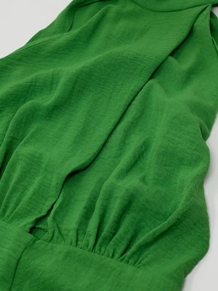 Green Jumpsuit with Crossed Halter Neckline-Jumpsuit-Q2-S-Green-Urbanheer