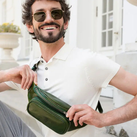 Green Leather Fanny Pack Belly Bag - Independent People-Fanny Pack-Time Resistance-Green-Urbanheer