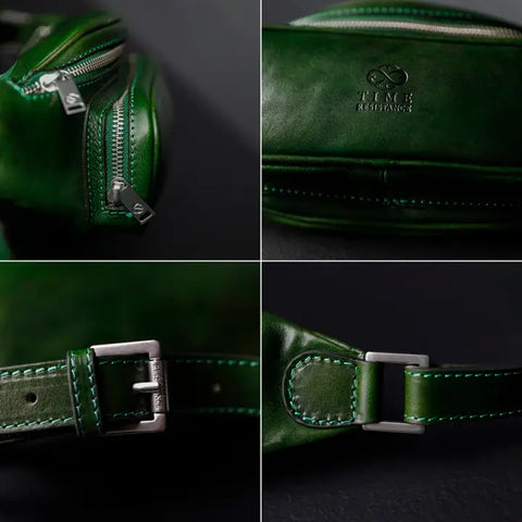 Green Leather Fanny Pack Belly Bag - Independent People-Fanny Pack-Time Resistance-Green-Urbanheer