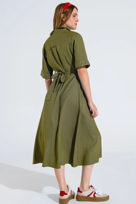 Green Maxi Shirt Dress With Polo Collar-Dress-Q2-S-Green-Urbanheer