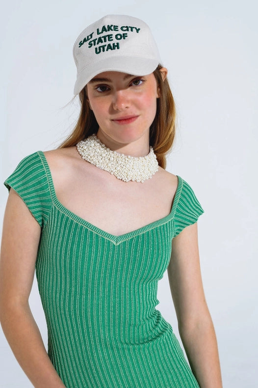 Green Midi Thick Rib Bodycon Dress With Cap Sleeves-Dress-Q2-One Size-Green-Urbanheer