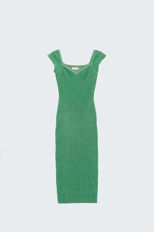 Green Midi Thick Rib Bodycon Dress With Cap Sleeves-Dress-Q2-One Size-Green-Urbanheer