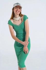 Green Midi Thick Rib Bodycon Dress With Cap Sleeves-Dress-Q2-One Size-Green-Urbanheer