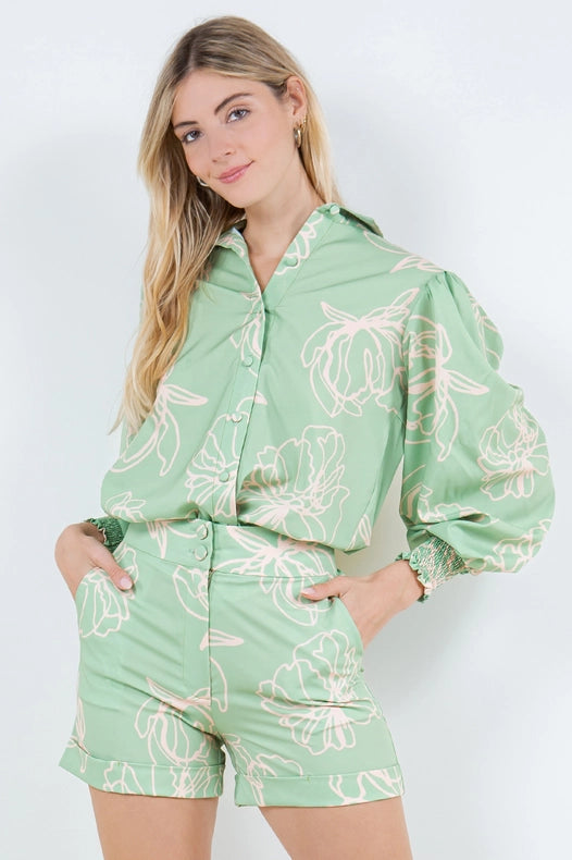 Green Print Jen Shorts-Shorts-Betsy Moss-XS-Green Print-Urbanheer