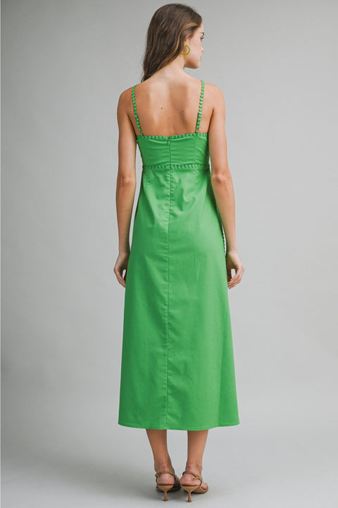 Green Scalloped Trim Midi Dress