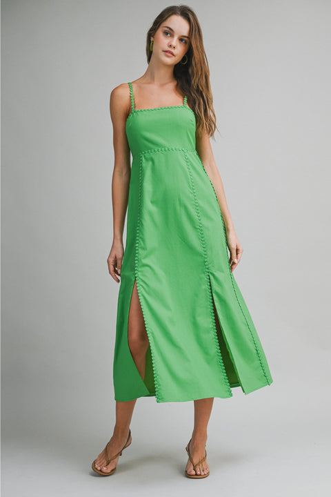 Green Scalloped Trim Midi Dress