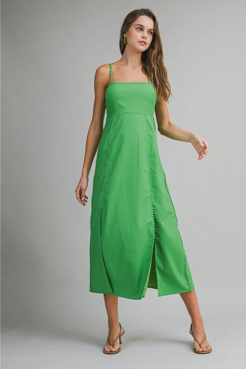 Green Scalloped Trim Midi Dress