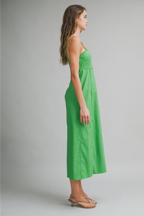 Green Scalloped Trim Midi Dress