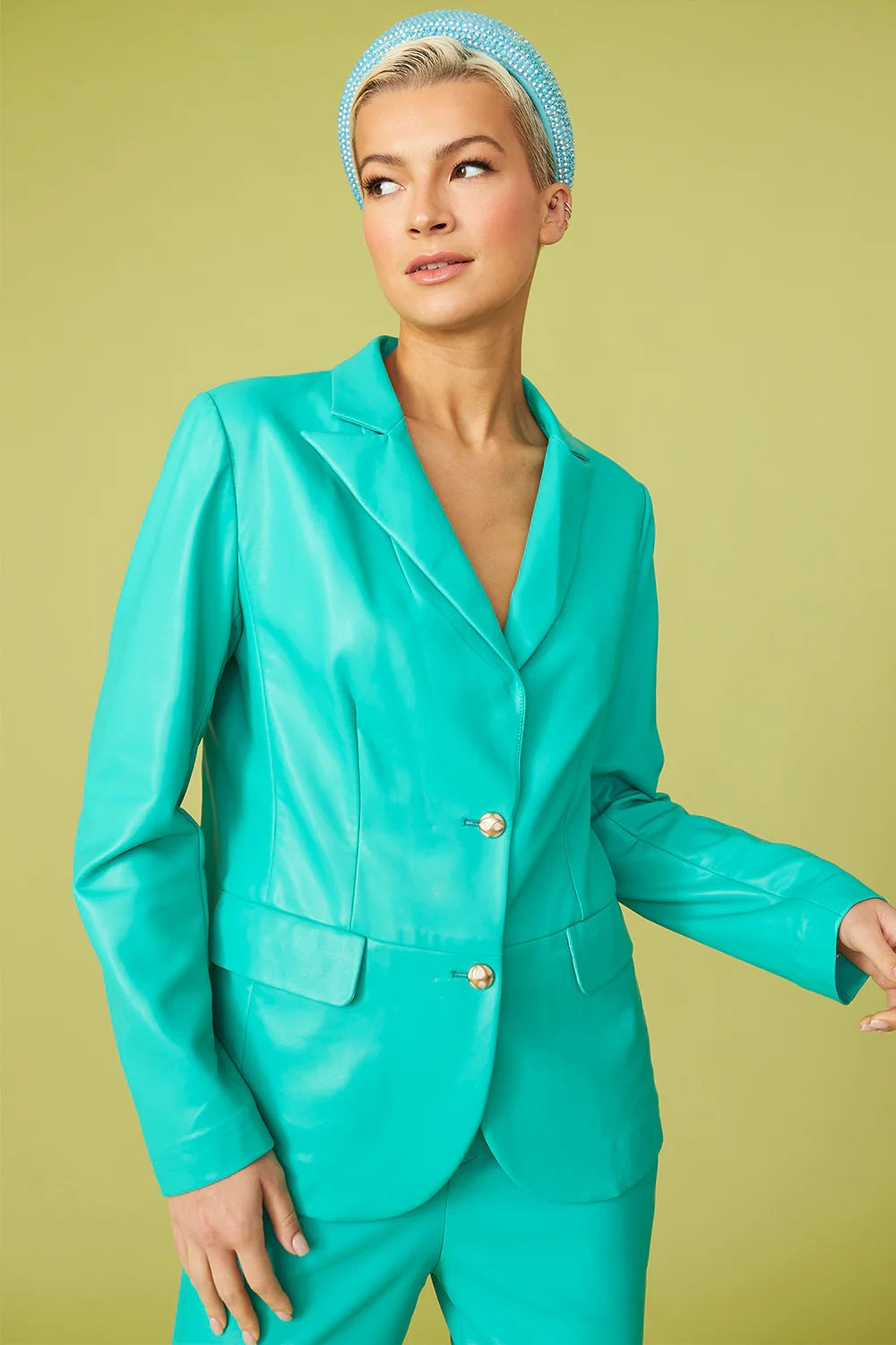 Green Tencel Rayon Blend Leather Blazer-Jackets & Blazers-Buy Me Fur Ltd-S-M-Urbanheer
