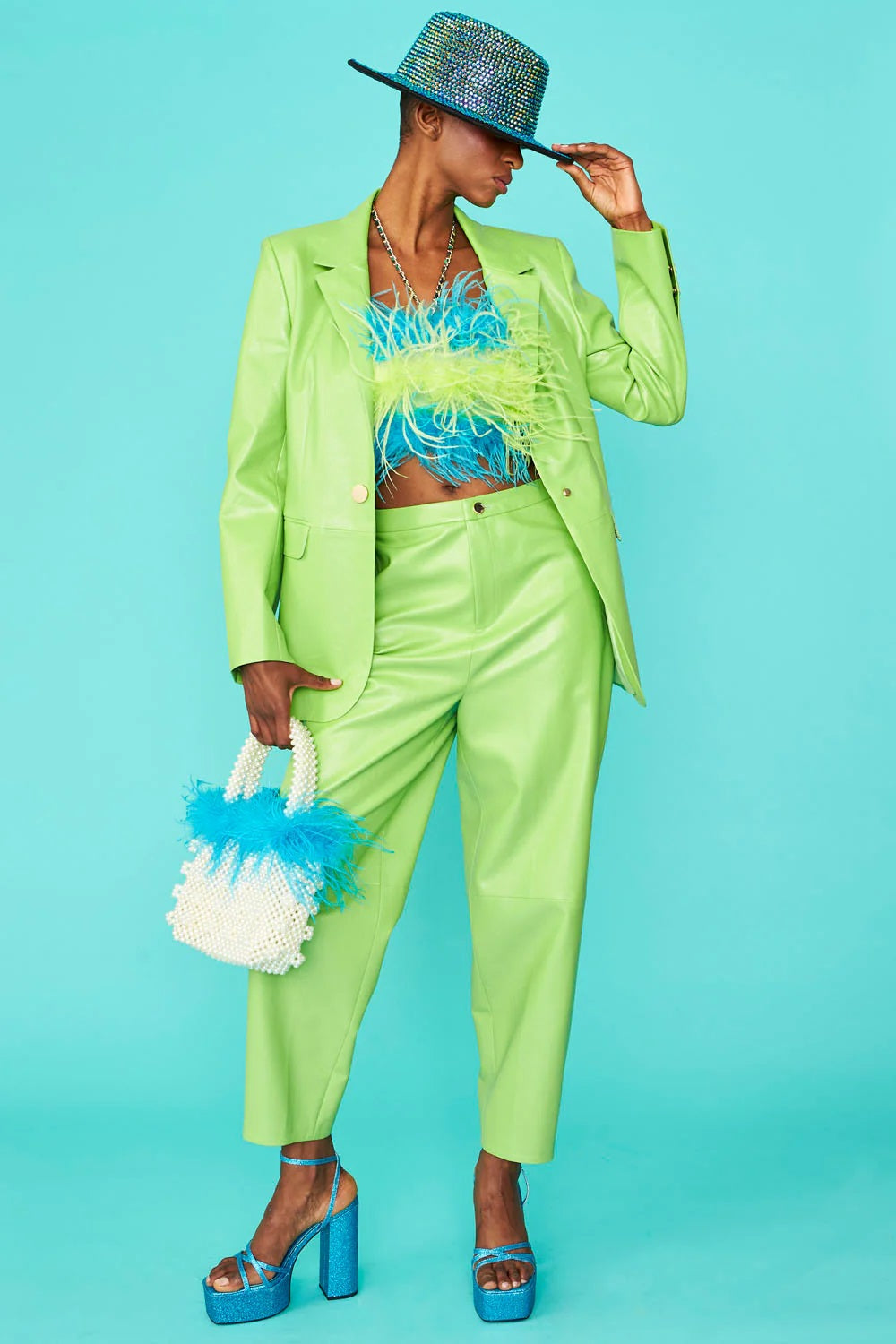 Green Vegan Leather Blazer-Jackets & Blazers-Buy Me Fur Ltd-S-M-Urbanheer