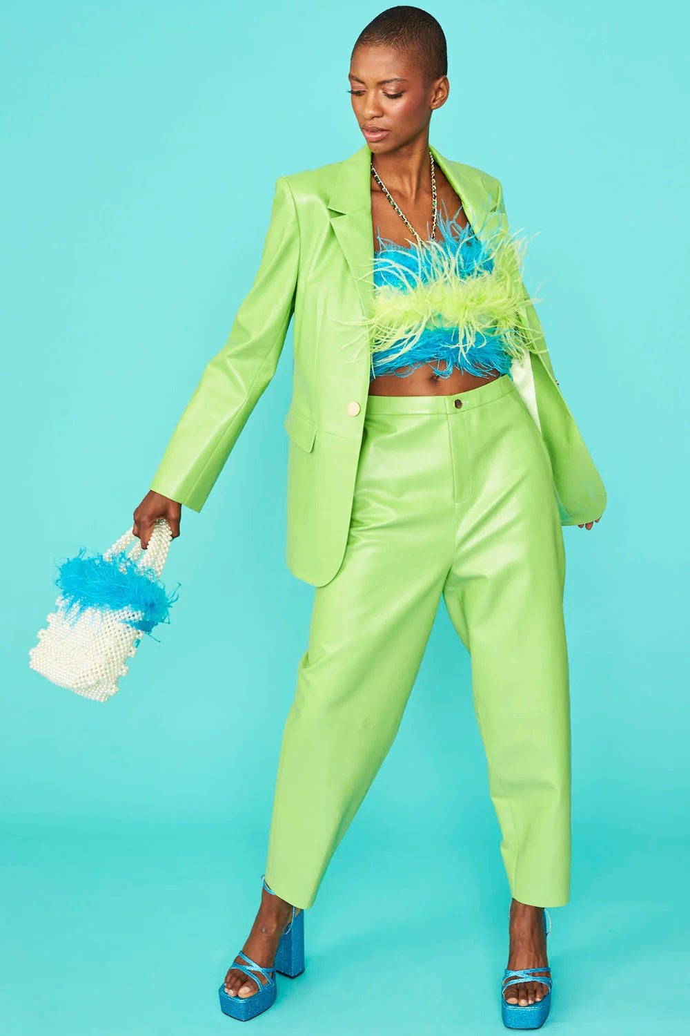 Green Vegan Leather Blazer-Jackets & Blazers-Buy Me Fur Ltd-S-M-Urbanheer