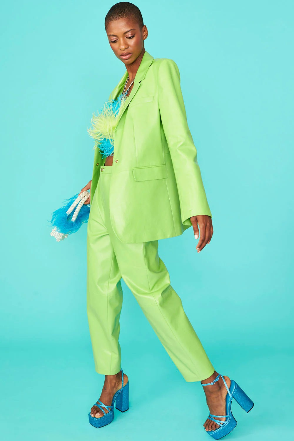 Green Vegan Leather Blazer-Jackets & Blazers-Buy Me Fur Ltd-S-M-Urbanheer