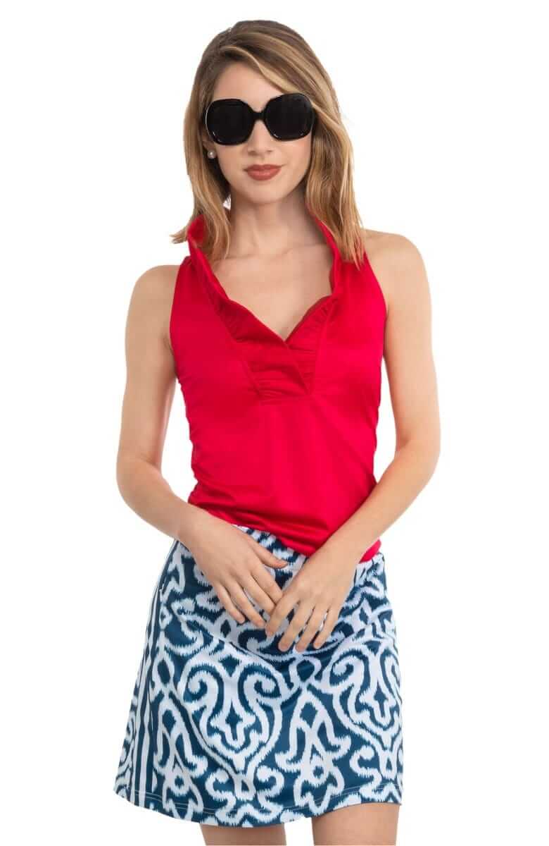 Gretchen Scott LLC - Jersey Sleeveless Ruffneck Top - Solid: White / L