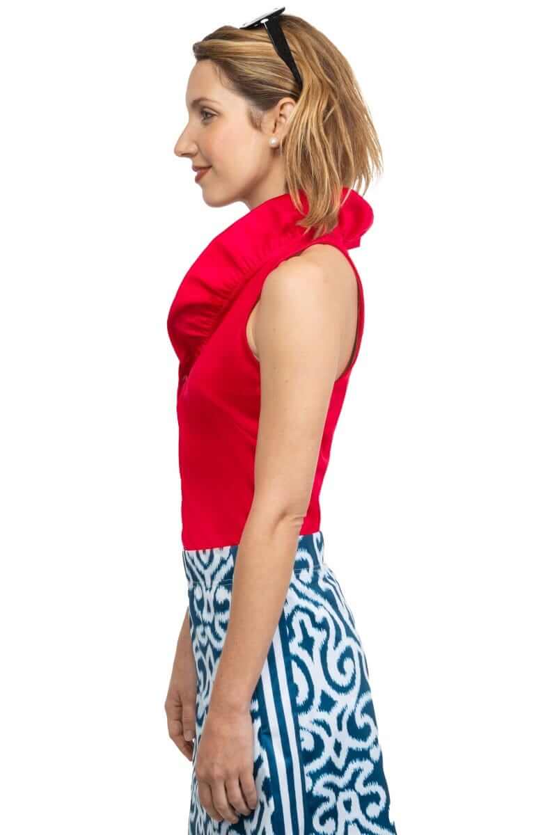 Gretchen Scott LLC - Jersey Sleeveless Ruffneck Top - Solid: White / L