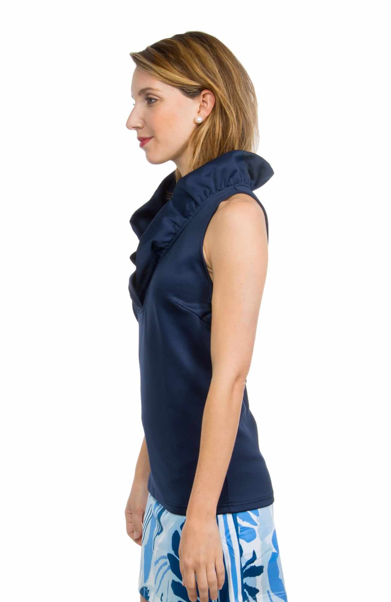 Gretchen Scott LLC - Jersey Sleeveless Ruffneck Top - Solid: White / L