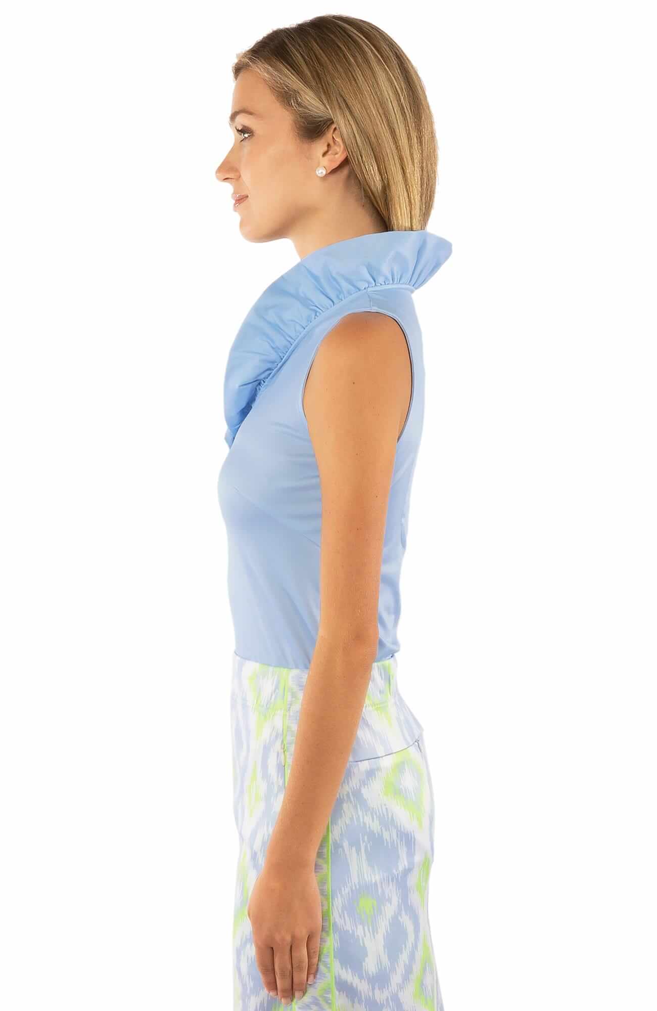 Gretchen Scott LLC - Jersey Sleeveless Ruffneck Top - Solid: White / L