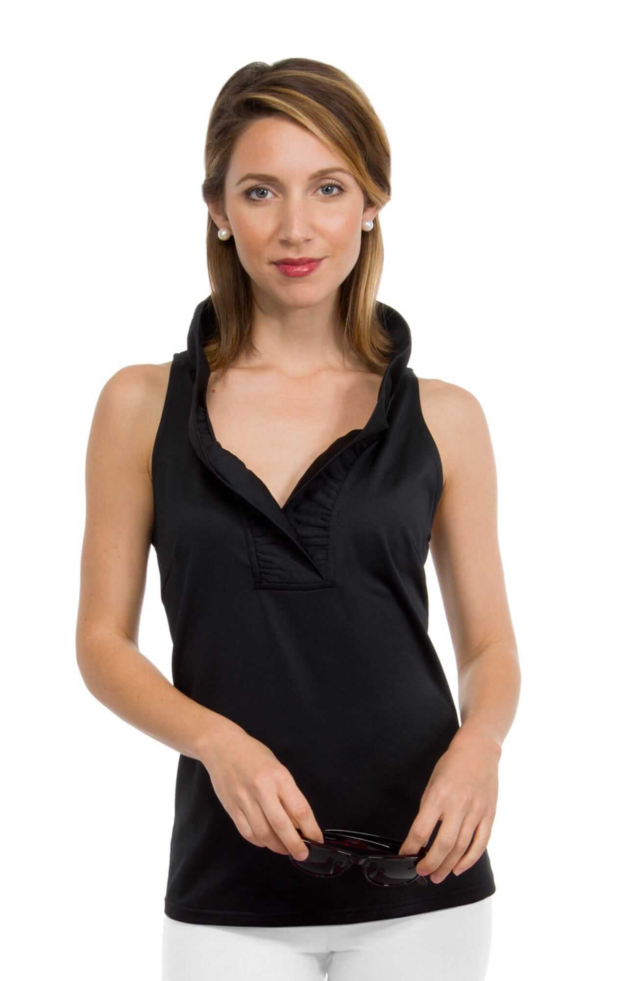 Gretchen Scott LLC - Jersey Sleeveless Ruffneck Top - Solid: White / L