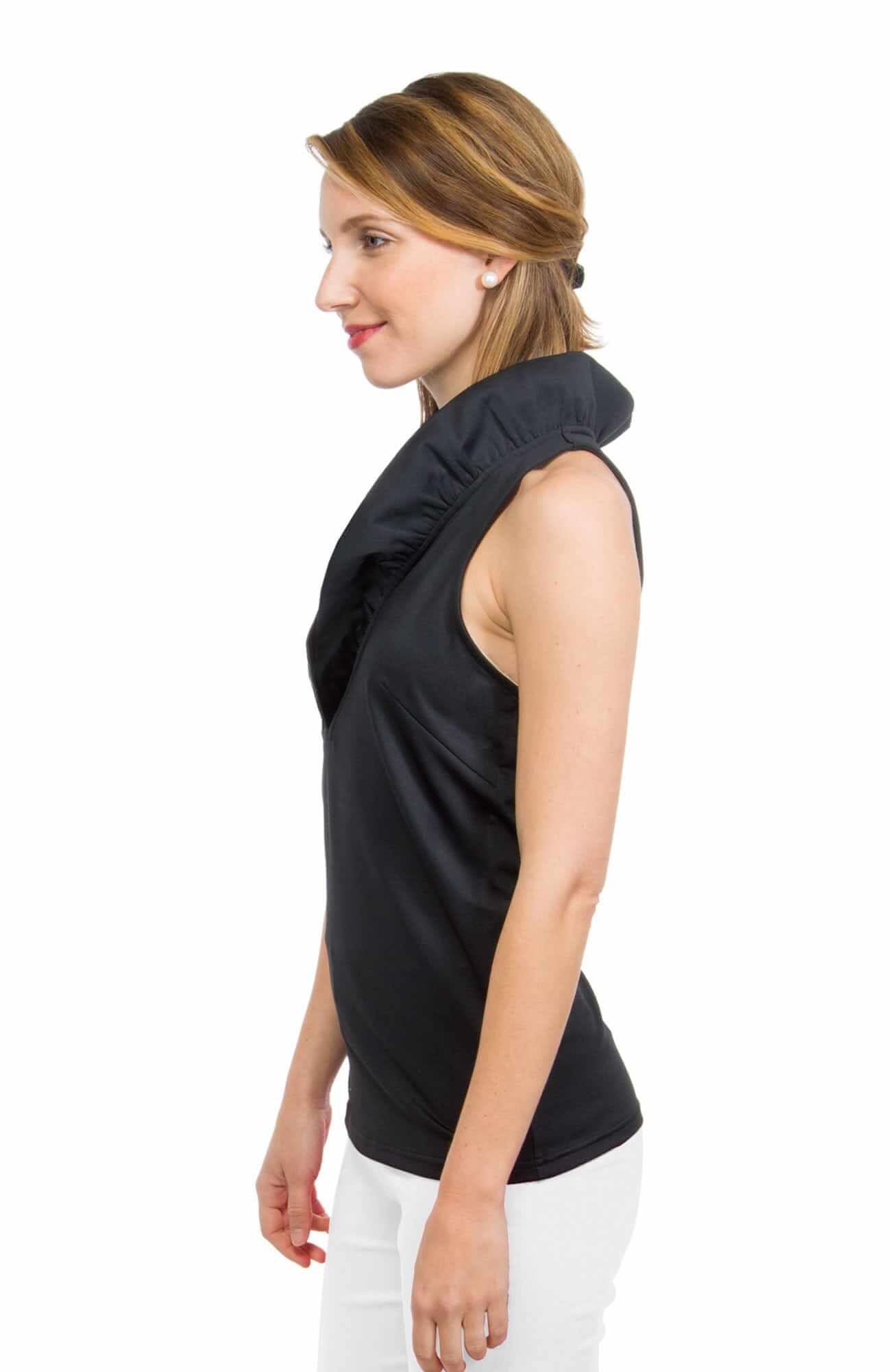 Gretchen Scott LLC - Jersey Sleeveless Ruffneck Top - Solid: White / L