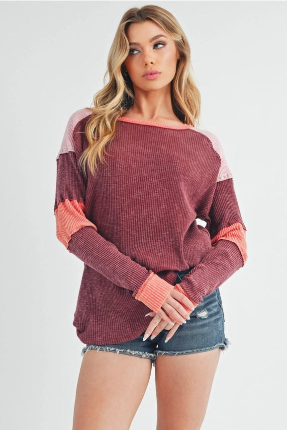Gretel Colorblock Layering Top Burgundy-Top-AEMI + CO-S-Burgundy-Urbanheer