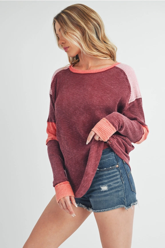 Gretel Colorblock Layering Top Burgundy-Top-AEMI + CO-S-Burgundy-Urbanheer