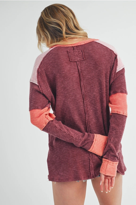 Gretel Colorblock Layering Top Burgundy-Top-AEMI + CO-S-Burgundy-Urbanheer