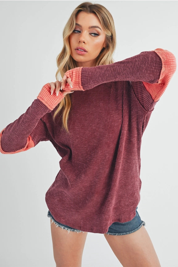 Gretel Colorblock Layering Top Burgundy-Top-AEMI + CO-S-Burgundy-Urbanheer