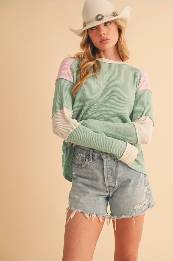 Gretel Colorblock Layering Top Sage-Top-AEMI + CO-S-Sage-Urbanheer