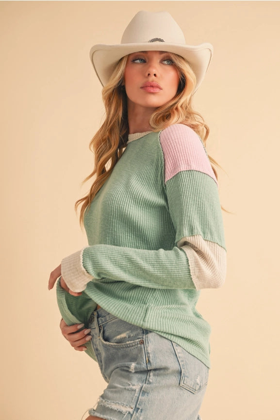 Gretel Colorblock Layering Top Sage-Top-AEMI + CO-S-Sage-Urbanheer