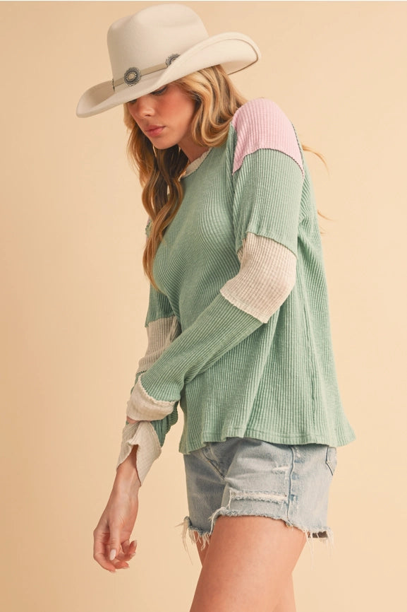 Gretel Colorblock Layering Top Sage-Top-AEMI + CO-S-Sage-Urbanheer